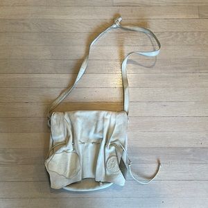 Vintage Carlos Falchi Large White Slouch Bag Leather Zipper Pocket